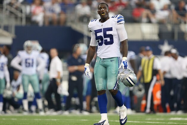 ARLINGTON, TX - SEPTEMBER 07:  Linebacker Rolando McClain #55 of the Dallas Cowboys during the NFL game against the San Francisco 49ers at AT&T Stadium on September 7, 2014 in Arlington, Texas. The 49ers defeated the Cowboys 28-17. (Photo by Christian Petersen/Getty Images)