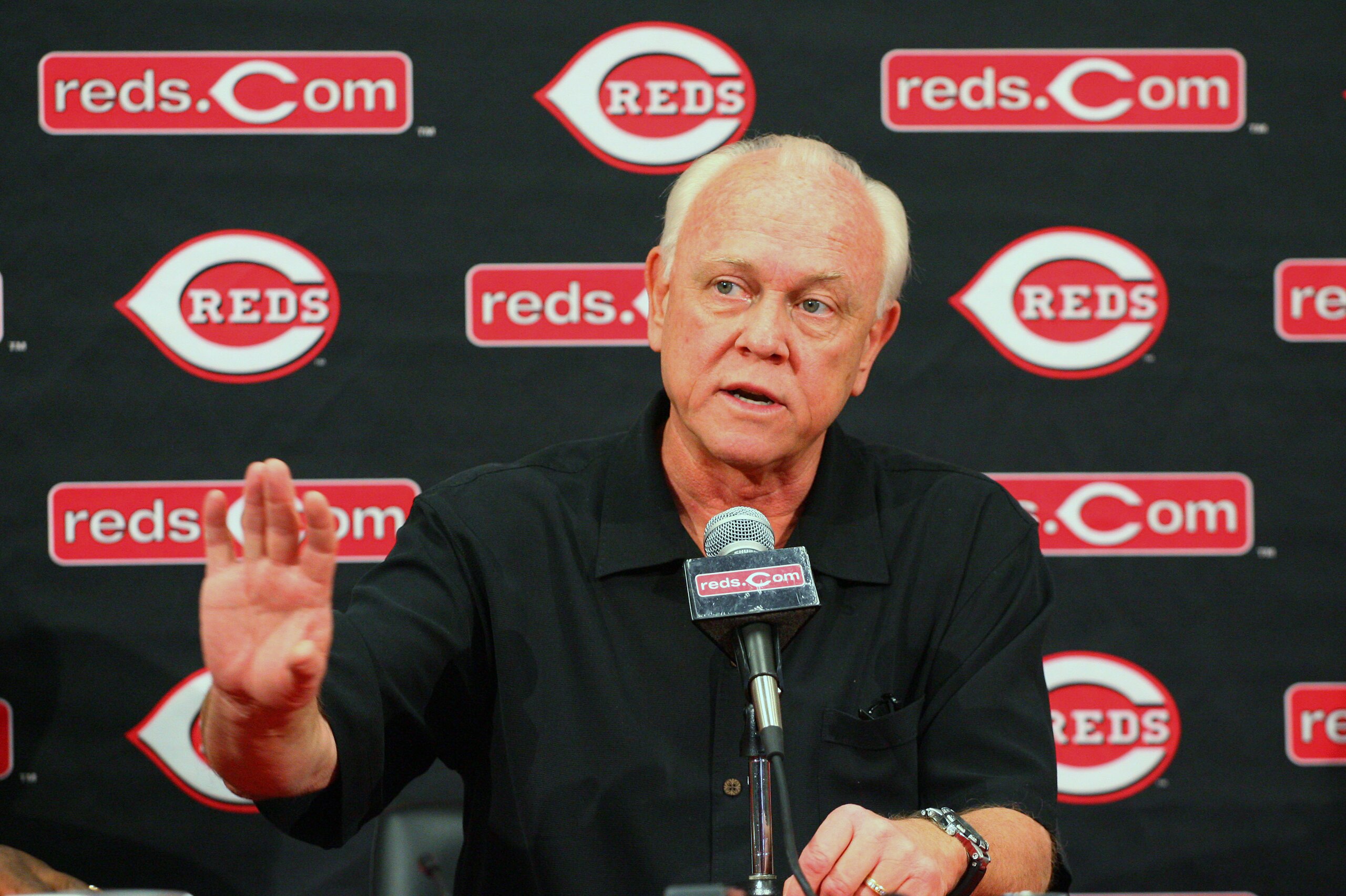 GOODYEAR, AZ - FEBRUARY 22: President and General Manager Walt Jocketty of the Cincinnati Reds speaks with the media during a press conference at the Cincinnati Reds Development Complex on February 22, 2010 in Goodyear, Arizona. (Photo by Hunter Martin/Getty Images)