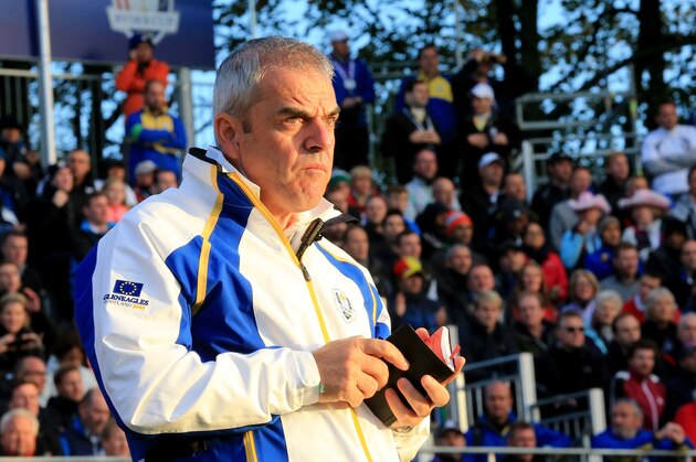 AUCHTERARDER, SCOTLAND - SEPTEMBER 27:  Europe team captain Paul McGinley watches from the 1st tee during the Morning Fourballs of the 2014 Ryder Cup on the PGA Centenary course at the Gleneagles Hotel on September 27, 2014 in Auchterarder, Scotland.  (Photo by David Cannon/Getty Images)