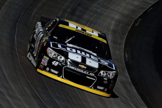 DOVER, DE - SEPTEMBER 27: Jimmie Johnson, driver of the #48 Lowe's/Kobalt Tools Chevrolet, practices for the NASCAR Sprint Cup Series AAA 400 at Dover International Speedway on September 27, 2014 in Dover, Delaware.  (Photo by Jared C. Tilton/Getty Images)