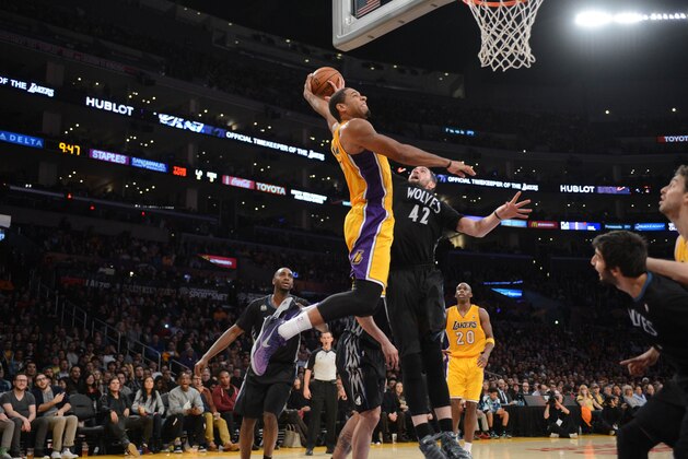 LOS ANGELES, CA - DECEMBER 20: Xavier Henry #7 of the Los Angeles Lakers attempts a dunk against Kevin Love #42 of the Minnesota Timberwolves at Staples Center on December 20, 2013 in Los Angeles, California. NOTE TO USER: User expressly acknowledges and agrees that, by downloading and/or using this Photograph, user is consenting to the terms and conditions of the Getty Images License Agreement. Mandatory Copyright Notice: Copyright 2013 NBAE (Photo by Noah Graham/NBAE via Getty Images) LOS ANGELES, CA - DECEMBER 20: Xavier Henry #7 of the Los Angeles Lakers attempts a dunk against Kevin Love #42 of the Minnesota Timberwolves at Staples Center on December 20, 2013 in Los Angeles, California. NOTE TO USER: User expressly acknowledges and agrees that, by downloading and/or using this Photograph, user is consenting to the terms and conditions of the Getty Images License Agreement. Mandatory Copyright Notice: Copyright 2013 NBAE (Photo by Noah Graham/NBAE via Getty Images)