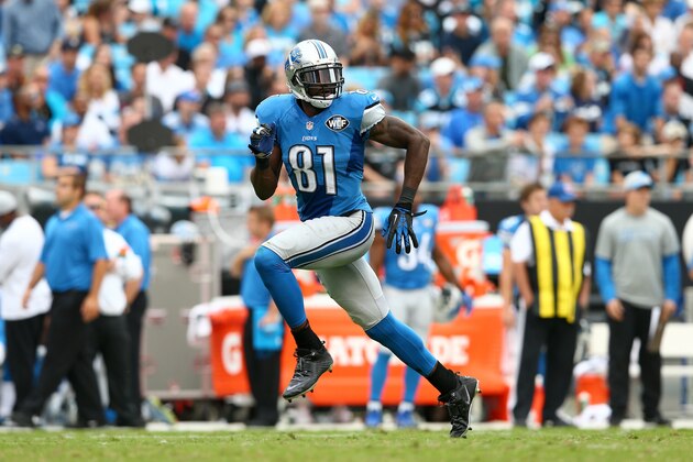CHARLOTTE, NC - SEPTEMBER 14:  Calvin Johnson #81 of the Detroit Lions during the game at Bank of America Stadium on September 14, 2014 in Charlotte, North Carolina.  (Photo by Streeter Lecka/Getty Images)