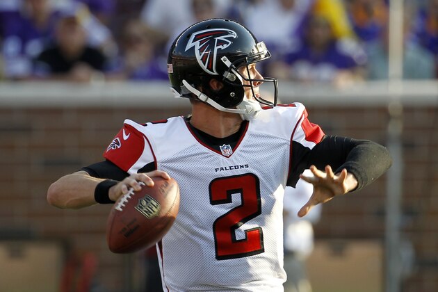 Atlanta Falcons quarterback Matt Ryan throws a pass during the second half of an NFL football game against the Minnesota Vikings, Sunday, Sept. 28, 2014, in Minneapolis. (AP Photo/Ann Heisenfelt)