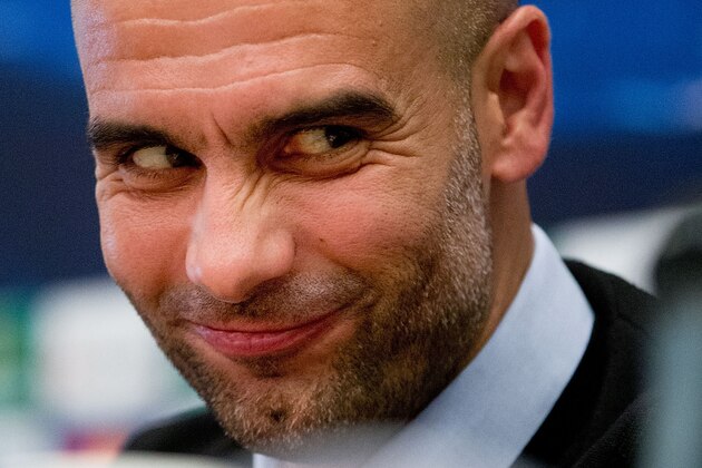 MADRID, SPAIN - APRIL 22:  Coach Pep Guardiola of FC Bayern Munich attends a press conference, on the eve of the UEFA Champions League semi-final first leg match against Real Madrid CF, at Intercontinental Hotel on April 22, 2014 in Madrid, Spain.  (Photo by Gonzalo Arroyo Moreno/Getty Images)