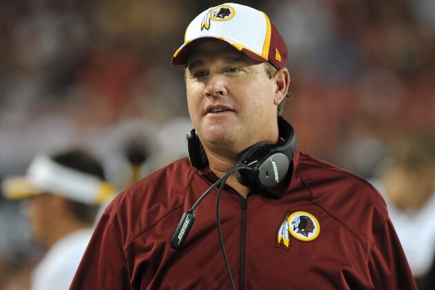 TAMPA, FL - AUGUST 28:  Head coach Jay Gruden of the Washington Redskins against the Tampa Bay Buccaneers at Raymond James Stadium on August 28, 2014 in Tampa, Florida.  (Photo by Cliff McBride/Getty Images)