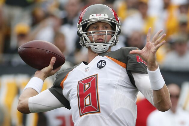 Tampa Bay Buccaneers quarterback Mike Glennon (8) plays in the first half ofthe NFL football game against the Pittsburgh Steelerson Sunday, Sept. 28, 2014 in Pittsburgh. (AP Photo/Gene J. Puskar)