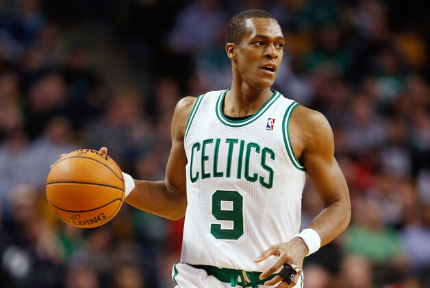 Mar 1, 2014; Boston, MA, USA; Boston Celtics point guard Rajon Rondo (9) brings the ball up court against the Indiana Pacers during the fourth quarter of Indiana's 102-97 win at TD Garden. Mandatory Credit: Winslow Townson-USA TODAY Sports