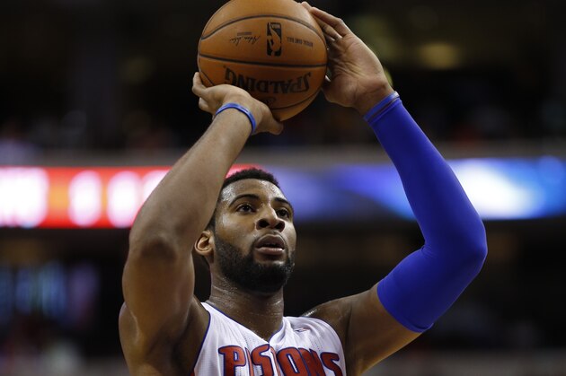 Detroit Pistons' Andre Drummond in action during an NBA basketball game against the Philadelphia 76ers, Saturday, March 29, 2014, in Philadelphia. (AP Photo/Matt Slocum)