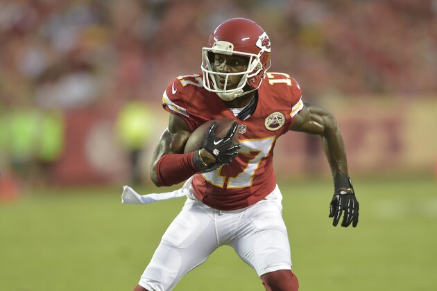 Kansas City Chiefs wide receiver Donnie Avery (17) during an NFL preseason football game between the Kansas City Chiefs and Minnesota Vikings in Kansas City, Mo., Saturday, Aug. 23, 2014. (AP Photo/Reed Hoffmann)