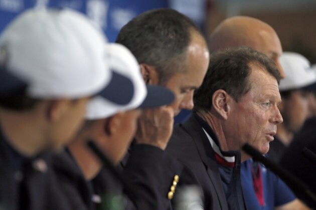 US team captain Tom Watson, right, speaks during a press conference after Europe won the 2014 Ryder Cup golf tournament at Gleneagles, Scotland, Sunday, Sept. 28, 2014. (AP Photo/Alastair Grant) US team captain Tom Watson, right, speaks during a press conference after Europe won the 2014 Ryder Cup golf tournament at Gleneagles, Scotland, Sunday, Sept. 28, 2014. (AP Photo/Alastair Grant)