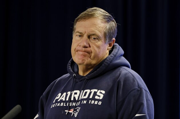 New England Patriots head coach Bill Belichick turns to walk away from the podium at the conclusion of a media availability at the NFL football team's facility Wednesday, Sept. 24, 2014, in Foxborough, Mass. (AP Photo/Stephan Savoia)