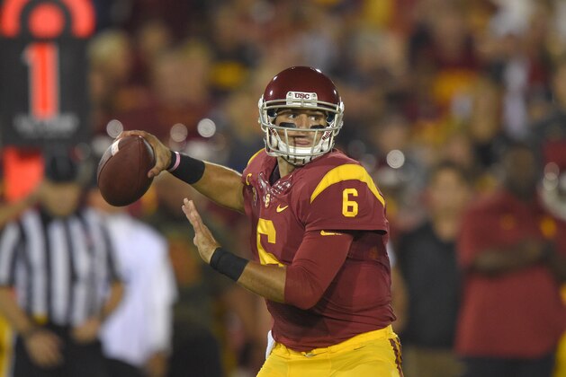 Southern California quarterback Cody Kessler  passes the ball during the first half of an NCAA college football game against Oregon State, Saturday, Sept. 27, 2014, in Los Angeles. (AP Photo/Mark J. Terrill)
