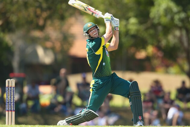 DARWIN, AUSTRALIA - JULY 20:  Mitchell Marsh of Australia A hits the ball in the air and is out caught during the Quadrangular One Day Series match between Australia A and India A on July 20, 2014 in Darwin, Australia.  (Photo by Scott Barbour/Getty Images)
