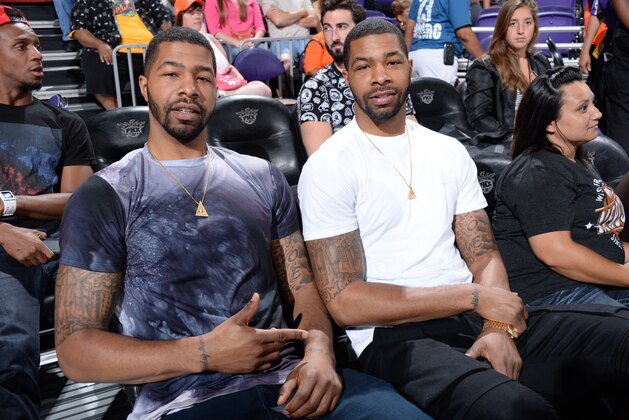 PHOENIX, AZ - JULY 19: Marcus and Markieff Morris attend the 2014 Boost Mobile WNBA All-Star Game on July 19, 2014 at US Airways Center in Phoenix, Arizona. NOTE TO USER: User expressly acknowledges and agrees that, by downloading and/or using this photograph, user is consenting to the terms and conditions of the Getty Images License Agreement.  Mandatory Copyright Notice: Copyright 2014 NBAE (Photo by Andrew D. Bernstein/NBAE via Getty Images)
