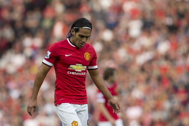 Manchester United's Radamel Falcao Garcia is seen during his team's Queens Park Rangers' during their English Premier League soccer match at Old Trafford Stadium, Manchester, England, Sunday Sept. 14, 2014. (AP Photo/Jon Super)