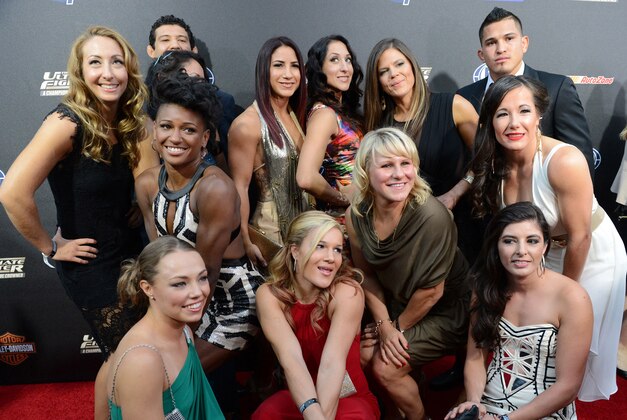 Sep 9, 2014; Los Angeles, CA, USA; Female contestants for The Ultimate Fighter in the newly formed strawweight class on the Red Carpet for the show premiere at Lure Nightclub. Mandatory Credit: Jayne Kamin-Oncea-USA TODAY Sports