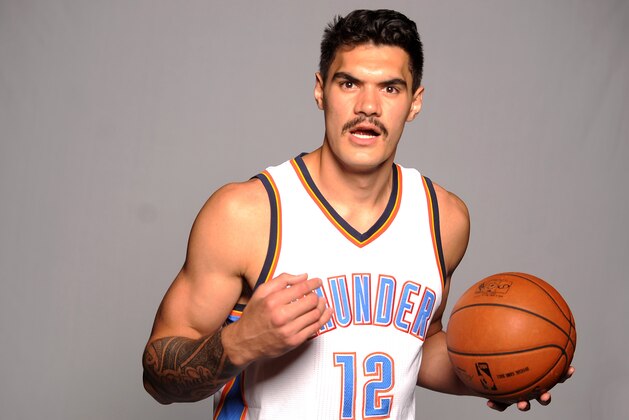 Sep 29, 2014; Oklahoma City, OK, USA; Oklahoma City Thunder center Steven Adams (12) poses during media day at Chesapeake Energy Arena. Mandatory Credit: Mark D. Smith-USA TODAY Sports