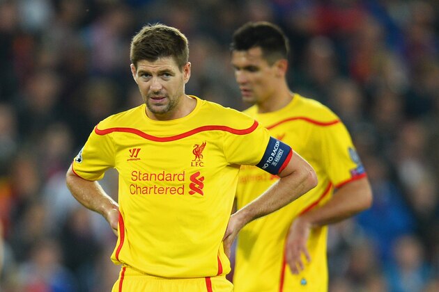 BASEL, SWITZERLAND - OCTOBER 01:  Steven Gerrard of Liverpool looks on during the UEFA Champions League Group B match between FC Basel 1893 and Liverpool FC at St. Jakob Stadium on October 1, 2014 in Basel, Switzerland.  (Photo by Jamie McDonald/Getty Images)