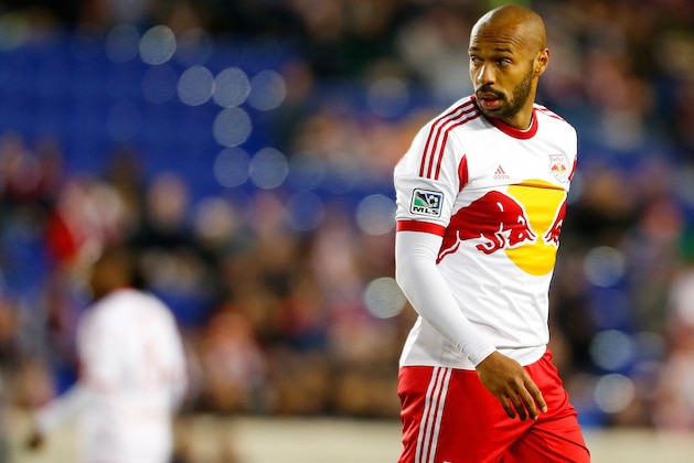 HARRISON, NJ - APRIL 16: Thierry Henry #14 of New York Red Bulls looks on during the game against the Philadelphia Union at Red Bull Arena on April 16, 2014 in Harrison, New Jersey. Red Bulls defeated the Union 2-1. (Photo by Mike Stobe/Getty Images) HARRISON, NJ - APRIL 16: Thierry Henry #14 of New York Red Bulls looks on during the game against the Philadelphia Union at Red Bull Arena on April 16, 2014 in Harrison, New Jersey. Red Bulls defeated the Union 2-1. (Photo by Mike Stobe/Getty Images)