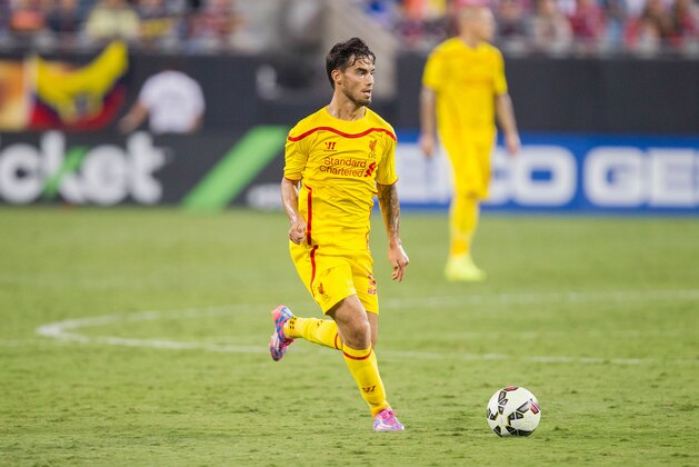 CHARLOTTE, NC - AUGUST 02: Suso #30 of Liverpool brings the ball up the field against A.C. Milan in the Guinness International Champions Cup at Bank of America Stadium on August 2, 2014 in Charlotte, North Carolina. Liverpool defeated A.C. Milan 2-0. (Photo by Brian A. Westerholt/Getty Images)