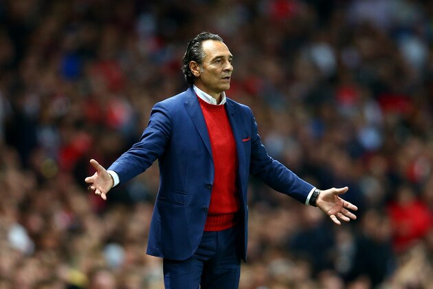 LONDON, ENGLAND - OCTOBER 01:  Cesare Prandelli, manager of Galatasaray AS reacts during the UEFA Champions League group D match between Arsenal FC and Galatasaray AS at Emirates Stadium on October 1, 2014 in London, United Kingdom.  (Photo by Paul Gilham/Getty Images)