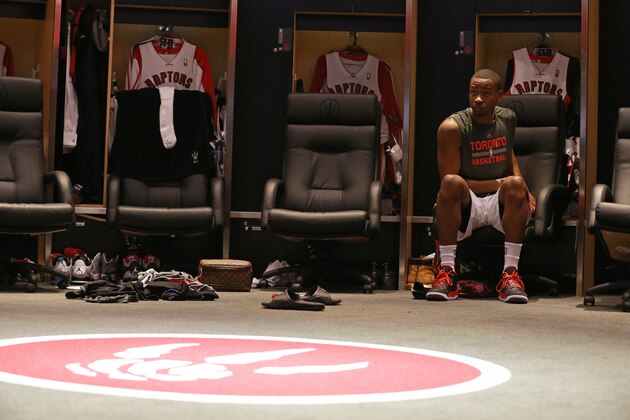TORONTO,ON - APRIL 19:  Terrence Ross #31 of the Toronto Raptors gets ready before Game One of the Quarterfinal NBA Eastern Conference playoff game against the Brooklyn Nets at the Air Canada Centre on April 19, 2014 in Toronto, Ontario, Canada. NOTE TO USER: User expressly acknowledges and agrees that, by downloading and/or using this photograph, user is consenting to the terms and conditions of the Getty Images License Agreement. Mandatory Copyright Notice: Copyright 2014 NBAE (Photo by Dave Sandford/NBAE via Getty Images)