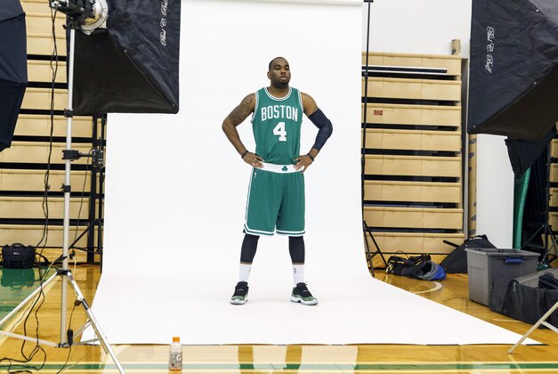 Sep 29, 2014; Waltham, MA, USA; Boston Celtics guard Marcus Thornton (4) during media day at the Celtics practice facility. Mandatory Credit: David Butler II-USA TODAY Sports