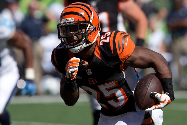Sep 21, 2014; Cincinnati, OH, USA; Cincinnati Bengals running back Giovani Bernard (25) against the Tennessee Titans at Paul Brown Stadium. The Bengals won 33-7. Mandatory Credit: Aaron Doster-USA TODAY Sports
