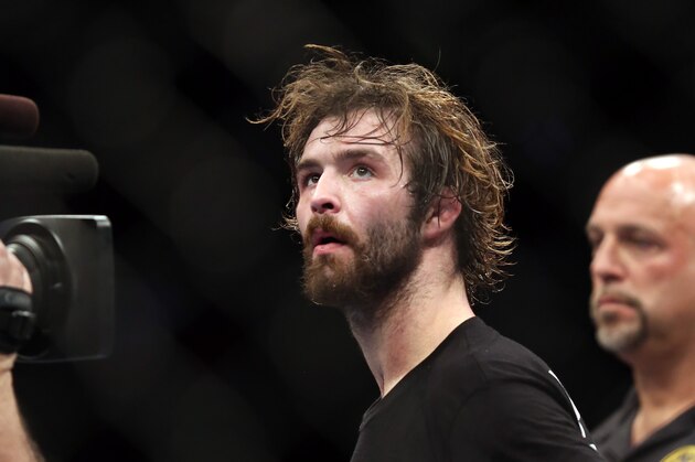 Cody McKenzie is seen after winning his bout against Leonard Garcia at UFC 159 in Newark, NJ, Saturday, April 27,2013. McKenzie won via 3-round unanimous decision.   (AP Photo/Gregory Payan)