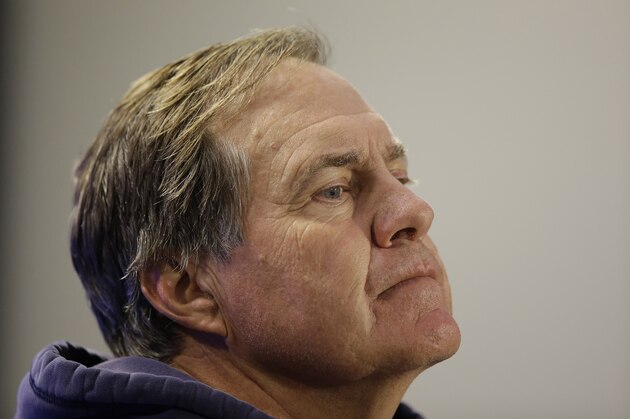 New England Patriots head coach Bill Belichick listens to a reporter's question during a media availability at the NFL football team's facility Wednesday Oct. 1, 2014 in Foxborough, Mass. The Patriots, 2-2,  took a drubbing by the Kansas City Chiefs on Monday Night Football and will face the 3-0 Cincinnati Bengals Sunday at home. (AP Photo/Stephan Savoia)