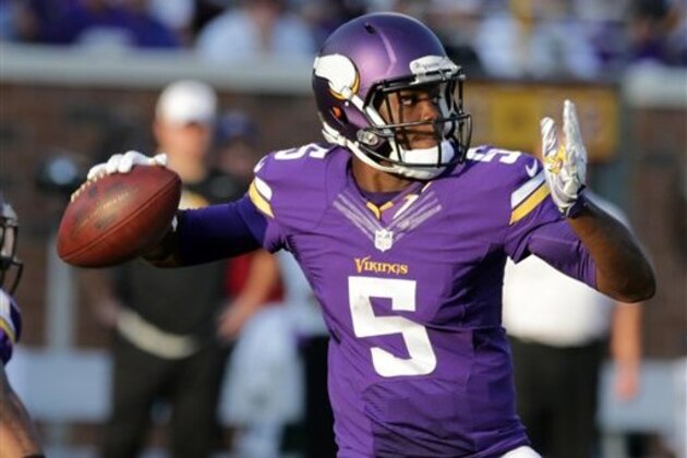 Minnesota Vikings quarterback Teddy Bridgewater throws during the second half of an NFL football game against the Atlanta Falcons, Sunday, Sept. 28, 2014, in Minneapolis. (AP Photo/Jim Mone) Minnesota Vikings quarterback Teddy Bridgewater throws during the second half of an NFL football game against the Atlanta Falcons, Sunday, Sept. 28, 2014, in Minneapolis. (AP Photo/Jim Mone)