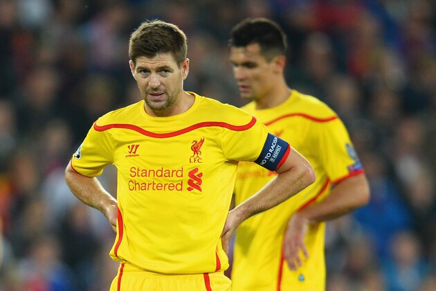 BASEL, SWITZERLAND - OCTOBER 01:  Steven Gerrard of Liverpool looks on during the UEFA Champions League Group B match between FC Basel 1893 and Liverpool FC at St. Jakob Stadium on October 1, 2014 in Basel, Switzerland.  (Photo by Jamie McDonald/Getty Images)