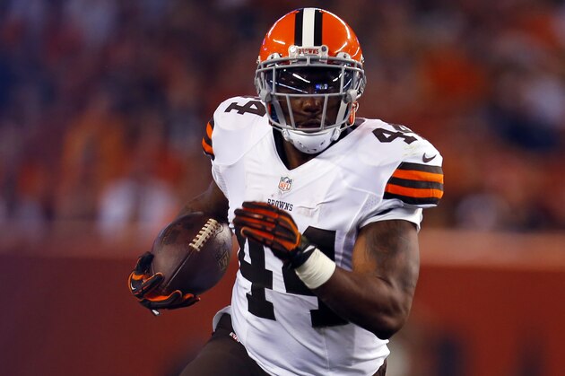 Cleveland Browns running back Ben Tate (44) runs agains the St. Louis Rams during a preseason NFL football game Saturday, Aug. 23, 2014, in Cleveland.  (Jeff Haynes/AP Images for Panini)