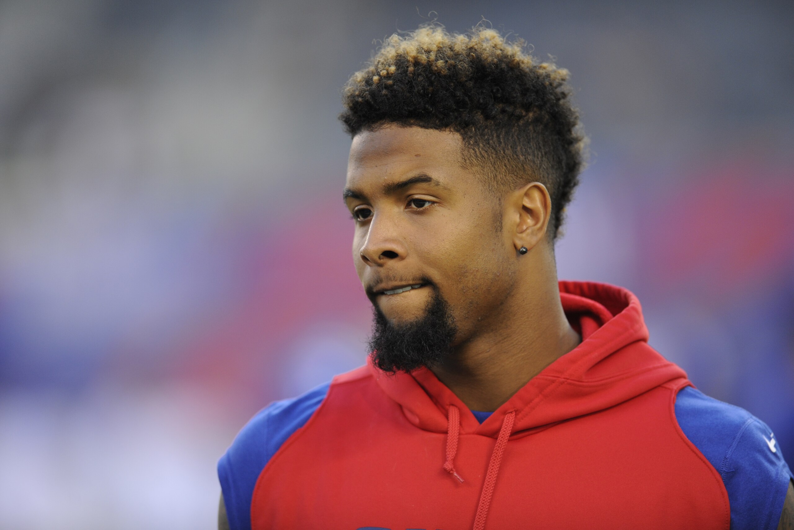 New York Giants' Odell Beckham before an NFL football game between the New England Patriots and the New York Giants, Thursday, Aug. 28, 2014, in East Rutherford, N.J. (AP Photo/Bill Kostroun) New York Giants' Odell Beckham before an NFL football game between the New England Patriots and the New York Giants, Thursday, Aug. 28, 2014, in East Rutherford, N.J. (AP Photo/Bill Kostroun)