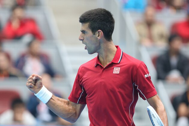 BEIJING, CHINA - OCTOBER 04:  Novak Djokovic of Serbia celebrates winning a point during his semifinal match against Andy Murray of Great Britain during day eight of the China Open at the China National Tennis Center on October 4, 2014 in Beijing, China.  (Photo by Emmanuel Wong/Getty Images)