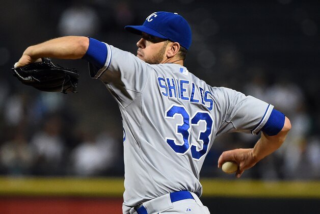 Sep 25, 2014; Chicago, IL, USA; Kansas City Royals starting pitcher James Shields (33) throws a pitch against the Chicago White Sox during the first inning at U.S Cellular Field. Mandatory Credit: Mike DiNovo-USA TODAY Sports
