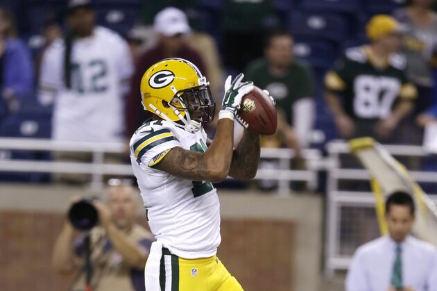 Green Bay Packers free safety Ha Ha Clinton-Dix makes a catch during warm-ups before an NFL football game against the Detroit Lions in Detroit, Sunday, Sept. 21, 2014. (AP Photo/Carlos Osorio)