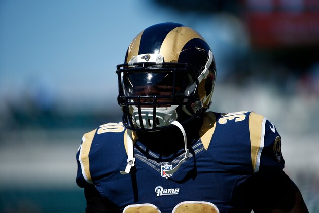 St. Louis Rams' Zac Stacy walks the field before an NFL football game against the Philadelphia Eagles, Sunday, Oct. 5, 2014, in Philadelphia. (AP Photo/Matt Rourke)