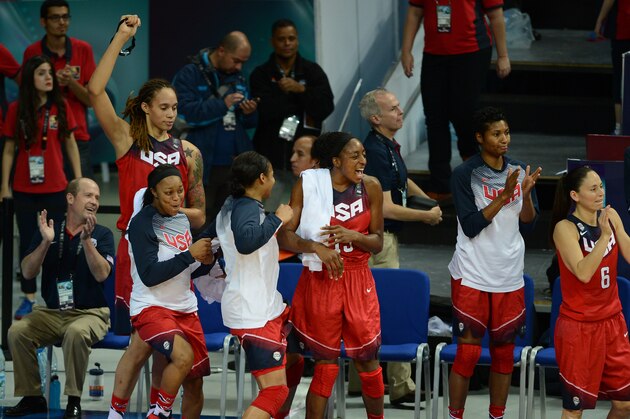 ISTANBUL, TURKEY -  OCTOBER 5: USA's players support their teammates during the 2014 FIBA Women's World Championships final basketball match between Spain and USA at Fenerbahce Ulker Sports Arena on October 5, 2014 in Istanbul, Turkey. (Photo by Getty Images)