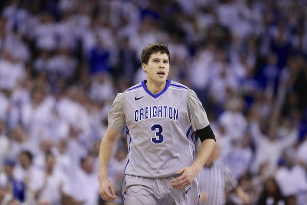 Creighton's Doug McDermott (3) after scoring in an NCAA college basketball game against Providence in Omaha, Neb., Saturday, March 8, 2014. Doug McDermott scored a career-high 45 points and became the eighth player in Division I history to go over 3,000 for a career, as Creighton rolled to an 88-73 victory over Providence. (AP Photo/Nati Harnik)