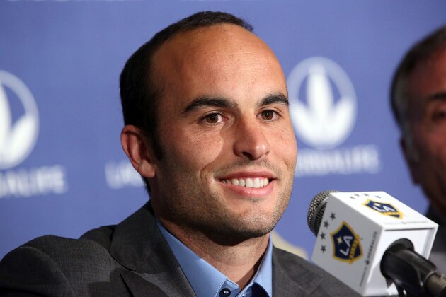 Los Angeles Galaxy forward Landon Donovan, widely considered as America's best ever footballer, announces will retire at the end of the MLS season, at a news conference at StubHub Center in Carson, Calif., Thursday, Aug. 7, 2014. The 32-year-old is the top goal scorer in MLS history and a five-time league champion. (AP Photo/Nick Ut)