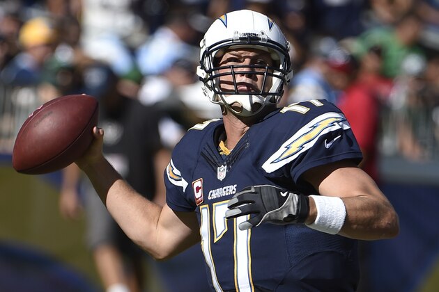 San Diego Chargers quarterback Philip Rivers throws against the New York Jets during the second half of an NFL football game, Sunday, Oct. 5, 2014, in San Diego. (AP Photo/Denis Poroy)