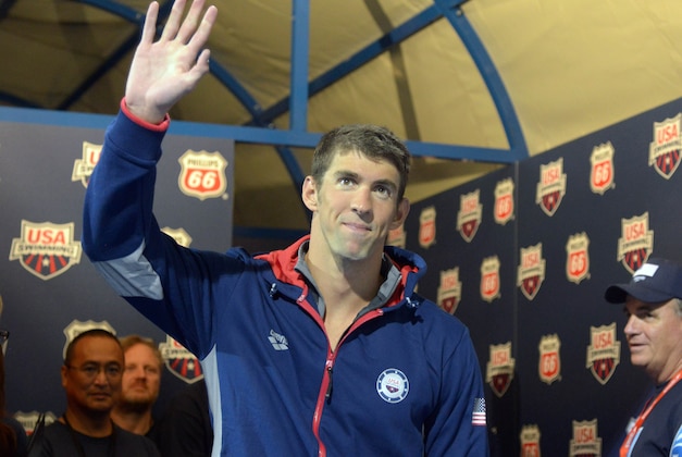 Aug 10, 2014; Irvine, CA, USA; Michael Phelps at the 2014 USA National Championships at William Woollett Jr. Aquatics Complex. Mandatory Credit: Kirby Lee-USA TODAY Sports