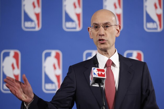 NBA Commissioner Adam Silver gestures during a press conference before the NBA draft lottery in New York, Tuesday, May 20, 2014. (AP Photo/Kathy Willens)