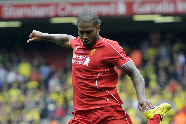 LIVERPOOL, ENGLAND - AUGUST 10:  Glen Johnson of Liverpool during the Pre Season Friendly match between Liverpool and Borussia Dortmund at Anfield on August 10, 2014 in Liverpool, England. (Photo by Clint Hughes/Getty Images)