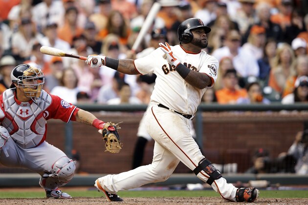 SAN FRANCISCO, CA - OCTOBER 06:  Pablo Sandoval #48 of the San Francisco Giants hits a single in the ninth inning against the Washington Nationals during Game Three of the National League Division Series at AT&T Park on October 6, 2014 in San Francisco, California.  (Photo by Ezra Shaw/Getty Images)
