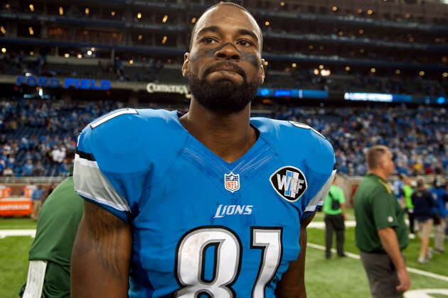Sep 21, 2014; Detroit, MI, USA; Detroit Lions wide receiver Calvin Johnson (81) after the game against the Green Bay Packers at Ford Field. Detroit won 19-7. Mandatory Credit: Tim Fuller-USA TODAY Sports