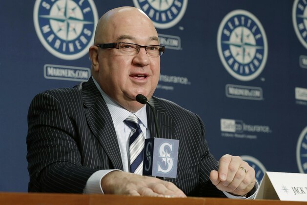 Seattle Mariners general manager Jack Zduriencik talks to reporters, Thursday, Jan. 23, 2014, in Seatle, at the team's annual briefing before the start of baseball Spring Training. (AP Photo/Ted S. Warren)