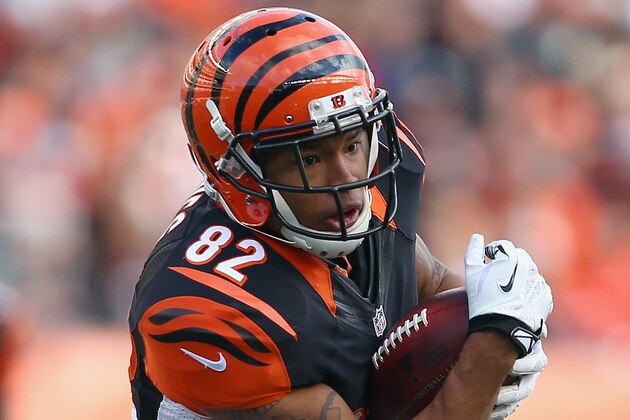 CINCINNATI, OH - DECEMBER 22: Marvin Jones #82 of the Cincinnati Bengals catches a pass during the NFL game against the Minnesota Vikings at Paul Brown Stadium on December 22, 2013 in Cincinnati, Ohio.  (Photo by Andy Lyons/Getty Images)