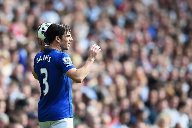 WEST BROMWICH, ENGLAND - SEPTEMBER 13: Leighton Baines of Everton gives out instructions during the Barclays Premier League match between West Bromwich Albion and Everton at The Hawthorns on September 13, 2014 in West Bromwich, England.  (Photo by Laurence Griffiths/Getty Images)